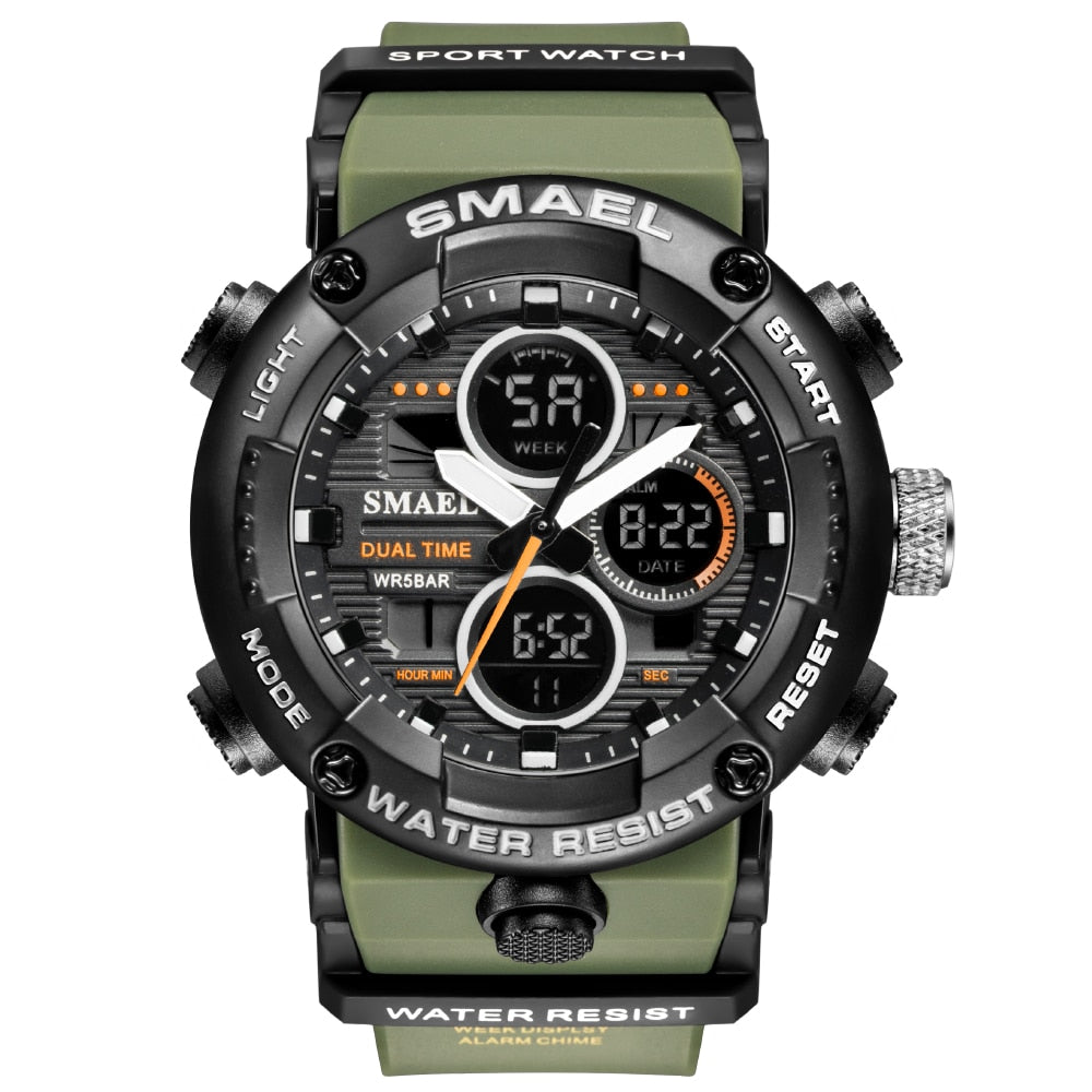 SMAEL Mens Watches Military 50m Waterproof Sport Stopwatch Alarm LED Digital Watch Men Big Dial Clock For Male Relogio Masculino