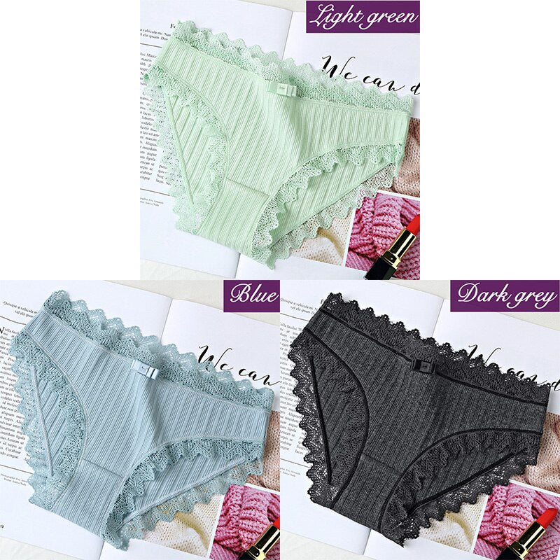 3Pcs Cotton Panties Female Underpants Sexy Panties For Women Lace Briefs Underwear Comfortable Ladies Pantys Lingerie 6 Color