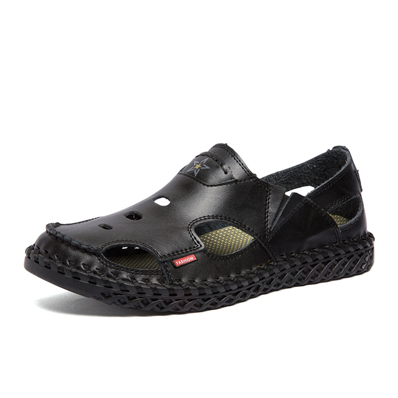 Summer Genuine Leather Sandals for Men Outdoor Beach Slip-On Hiking Trekking Handmade Sewing Leisure Non-slip Soft Size 38-45