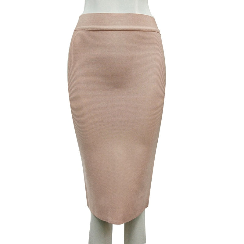 16 Colors High Quality Tight Pink Green Black Rayon Knee Length Bandage Skirt Night Club Party Skirt