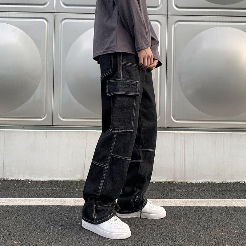 Men Wide Leg Jeans Hip Hop Casual Men&#39;s Straight Baggy Denim Pants Streetwear Skateboard Pant Neutral Trousers Plus Size S-5XL