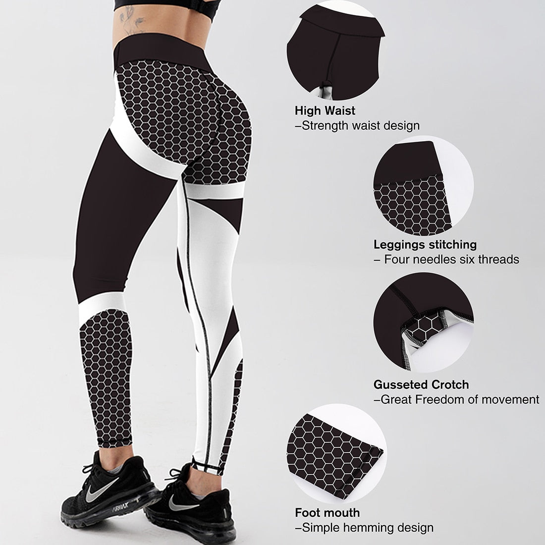 Mesh Pattern Print Leggings fitness Leggings For Women Sporting Workout Leggins Elastic Slim Black White Pants Trousers Fitness