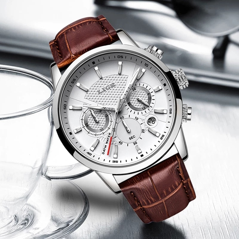 Watches Mens 2022 LIGE Top Brand Luxury Casual Leather Quartz Men&#39;s Watch Business Clock Male Sport Waterproof Date Chronograph
