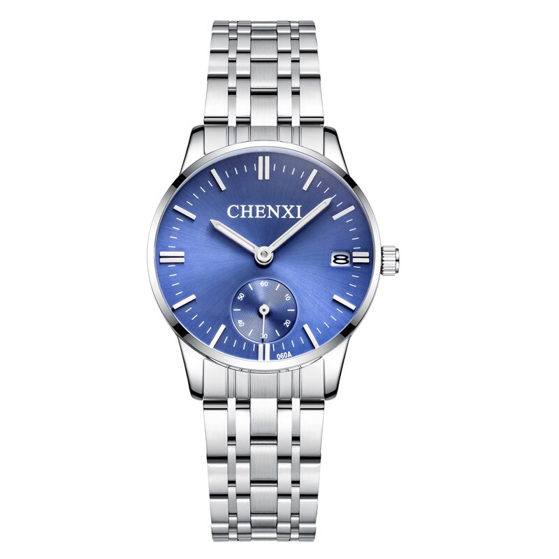 CHENXI Lover&#39;s Wristwatches Women Fashion Watches Men or Lady Quartz Watch Silver Stainless steel Waterproof Clock Date Watches