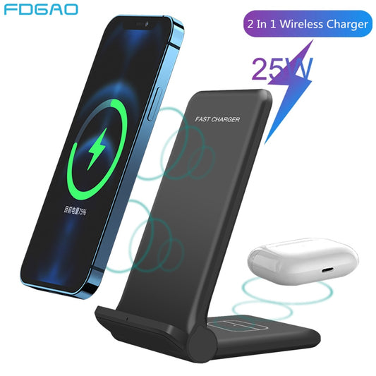 25W Fast Wireless Charger 2 in 1 Qi Charging Dock Station For iPhone 14 13 12 11 XS MAX XR X 8 AirPods 3 Pro Samsung S22 S21 S20