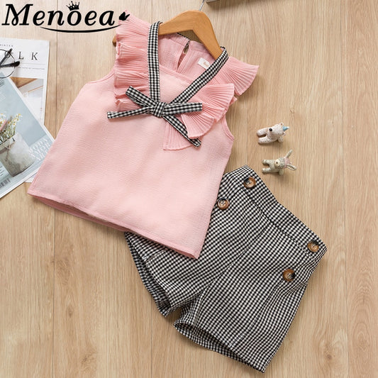 Menoea Girls Clothing Sets 2022 New Style Summer Children&#39;s Clothes Cute  Dots Lace + Bow Short Pants 2pc Suits Kids Outfits