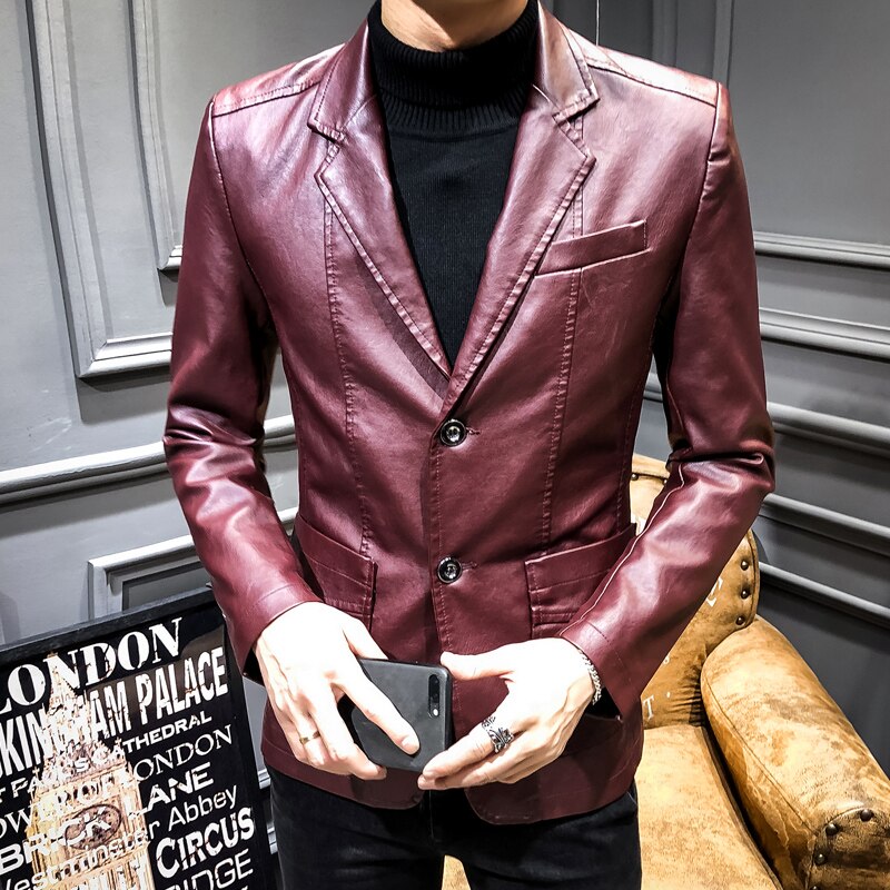 New Slim Causal PU Leather Jacket Coat Men Spring Motorcycle Korean Fashion Mens Streetwear Blazers Youth Bomber Jackets
