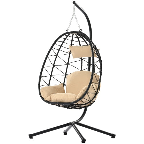 Egg Chair with Stand Indoor Outdoor Swing Chair Patio Wicker Hanging Egg Chair Hanging Basket Chair Hammock Chair