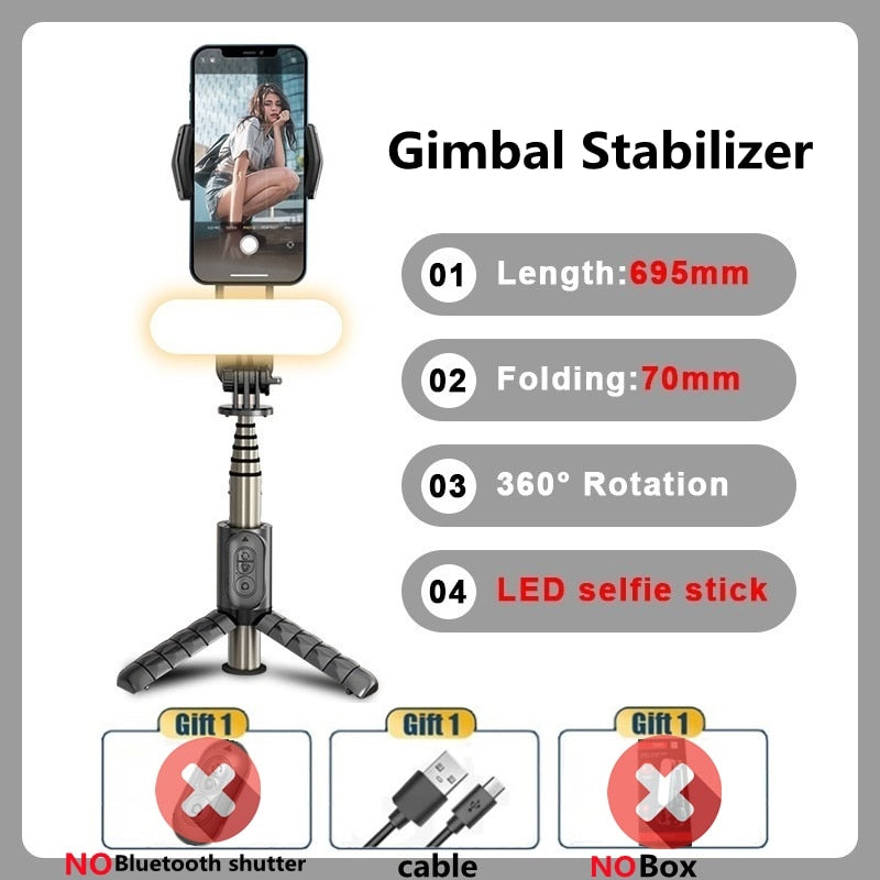 FANGTUOSI Handheld Gimbal Wireless Bluetooth Phone Gimbal Stabilizer With Fill Light Tripod Gimbal Smartphone Stabilizer Gimbal