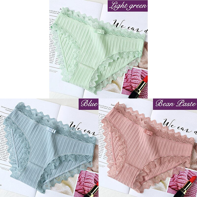 3Pcs Cotton Panties Female Underpants Sexy Panties For Women Lace Briefs Underwear Comfortable Ladies Pantys Lingerie 6 Color