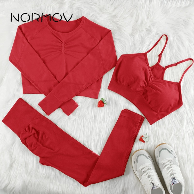 NORMOV Yoga Sets 2/3/4 Pieces Sports Seamless Fitness Suits Gym Sexy Sets 2021 Long Short Women Set Workout Sportswear