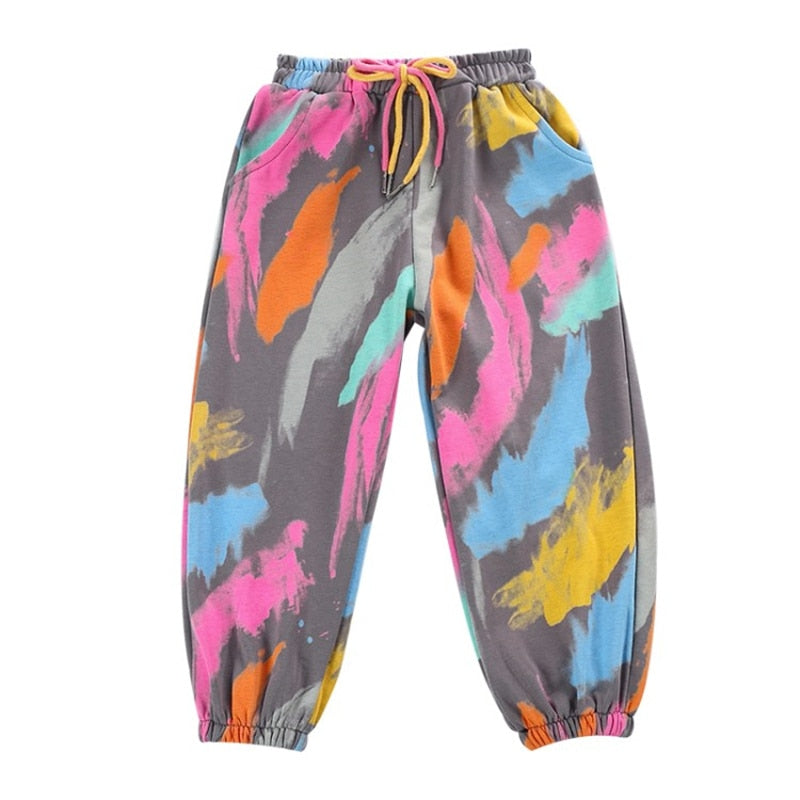 2022 New Arrival Boys Tie Dye Casual Pants Spring Fashion Hot Deals Graffiti Painting Print Sweatpants Cotton Kids Long Trousers