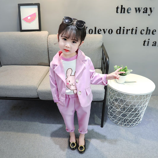 Girls Suit Set Solid Jacket + Pants Clothes For Girls Spring Autumn Girls Sets Clothing Casual Style Tracksuits For Children