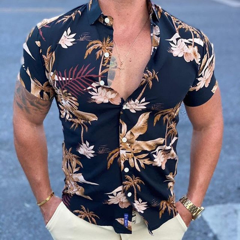 2022Summer New Mens Vintage Striped Shirt Fashion Casual Luxury Shirt Short Sleeve Hawaii Shirts For Men Blusas Camisa Masculina