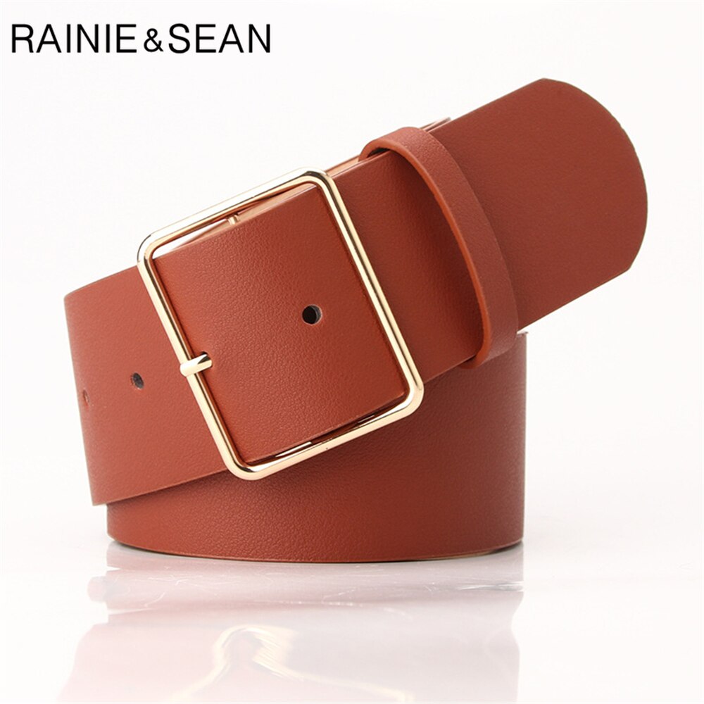 RAINIE SEAN Army Green Women Belt Ladies Waist Belt for Trousers Casual Buckle Pu Leather Wide Belt Women Accessories 104cm