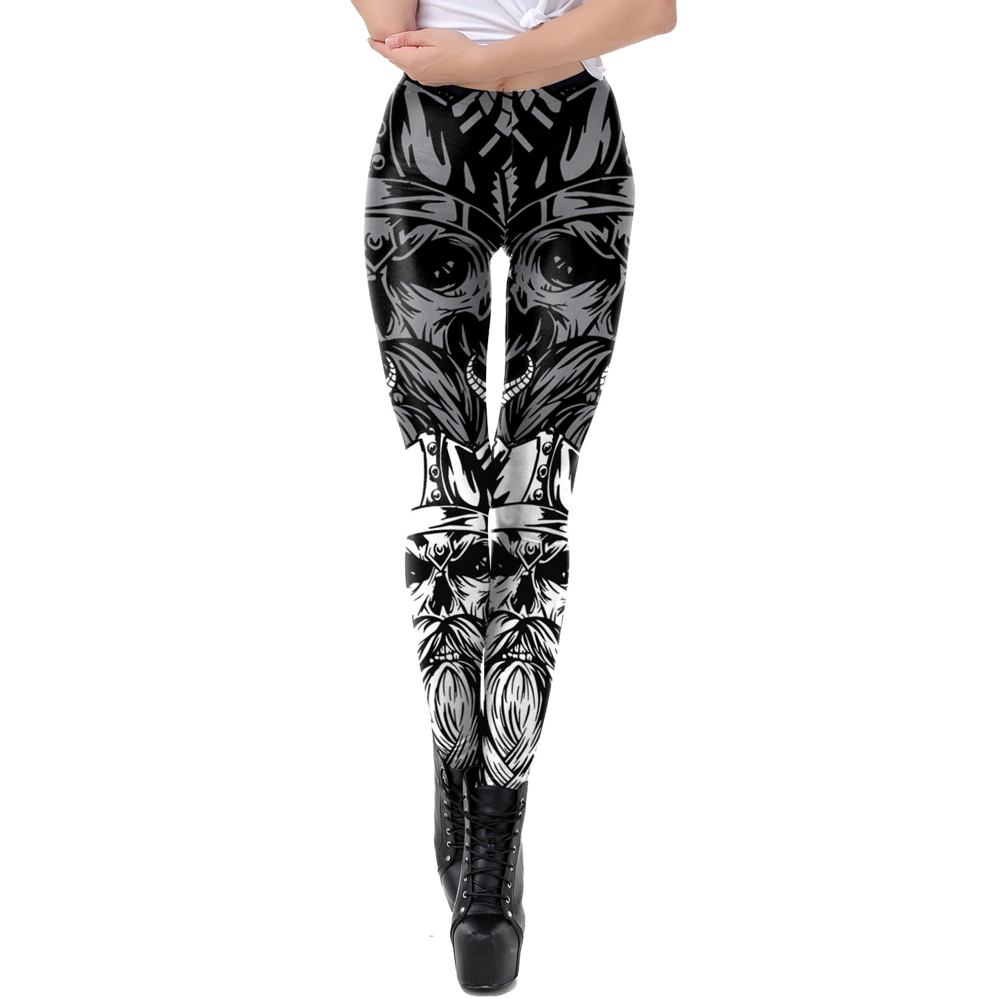 [You&#39;re My Secret] Brand Hot Sale Leggings Gothic Skull Punk Women Legging Retro Mid Waist PUSH UP Leggins Workout Ankle Pants
