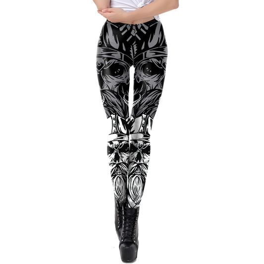 [You&#39;re My Secret] Brand Hot Sale Leggings Gothic Skull Punk Women Legging Retro Mid Waist PUSH UP Leggins Workout Ankle Pants