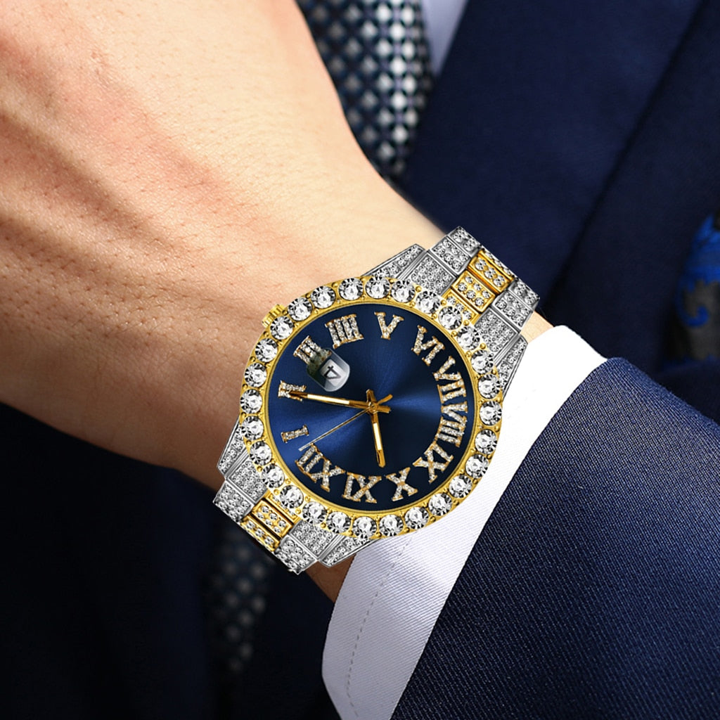 Iced Out Watch Men Luxury Brand Full Diamond Mens Watches AAA CZ Quartz Men&#39;s Watch Waterproof Hip Hop Male Clock Gift For Men