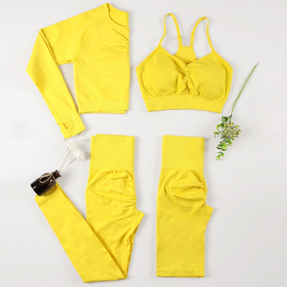 NORMOV Yoga Sets 2/3/4 Pieces Sports Seamless Fitness Suits Gym Sexy Sets 2021 Long Short Women Set Workout Sportswear