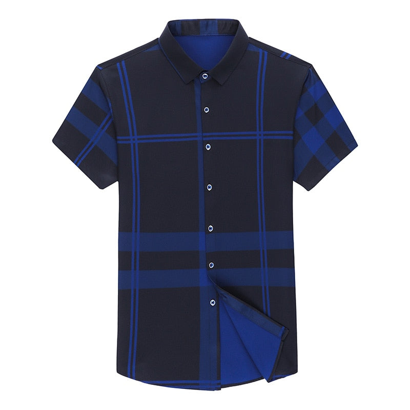 2022 New Plaid Shirt Men High Quality Silk Summer Short sleeve Casual Shirts Men Slim Fit Camisa Masculina Drop Shipping C748