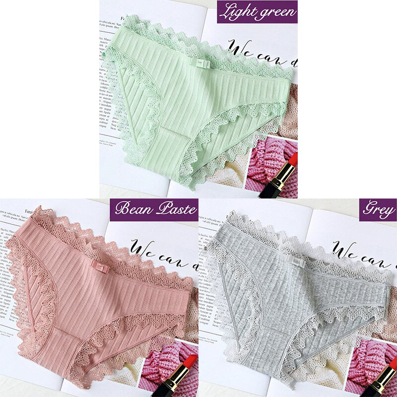 3Pcs Cotton Panties Female Underpants Sexy Panties For Women Lace Briefs Underwear Comfortable Ladies Pantys Lingerie 6 Color