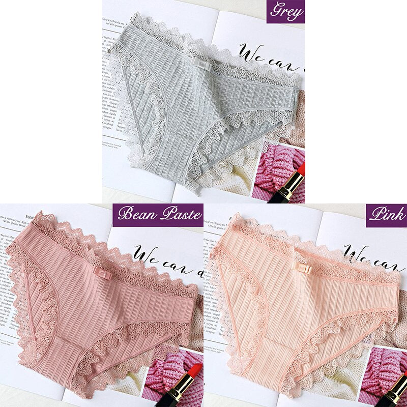3Pcs Cotton Panties Female Underpants Sexy Panties For Women Lace Briefs Underwear Comfortable Ladies Pantys Lingerie 6 Color