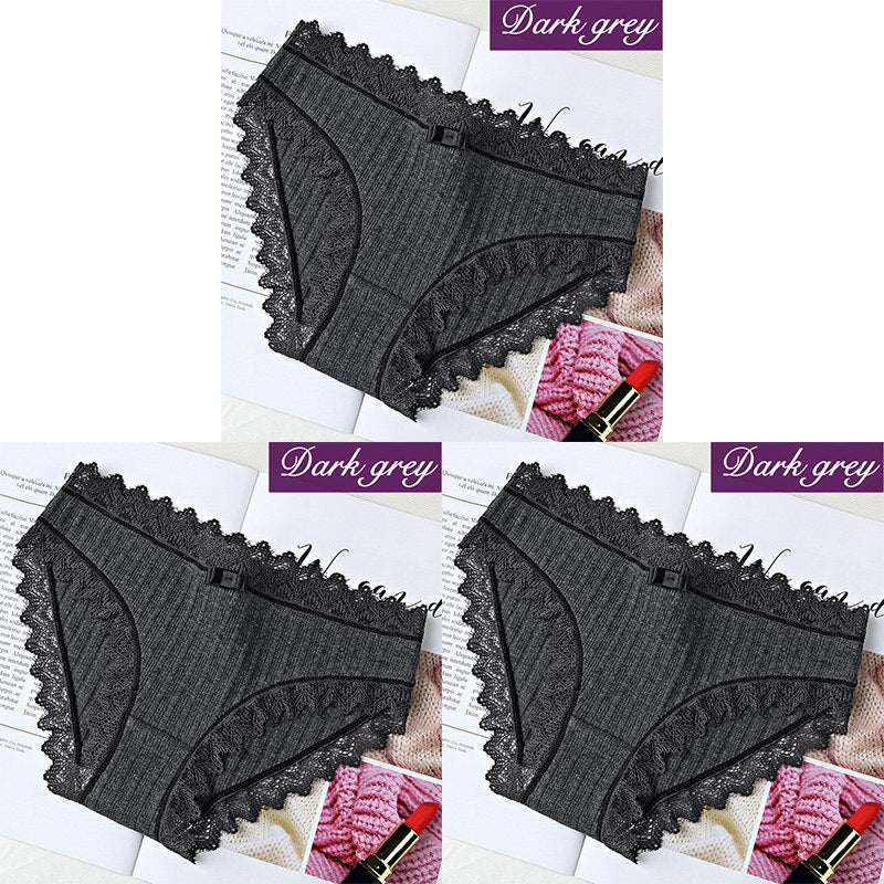 3Pcs Cotton Panties Female Underpants Sexy Panties For Women Lace Briefs Underwear Comfortable Ladies Pantys Lingerie 6 Color