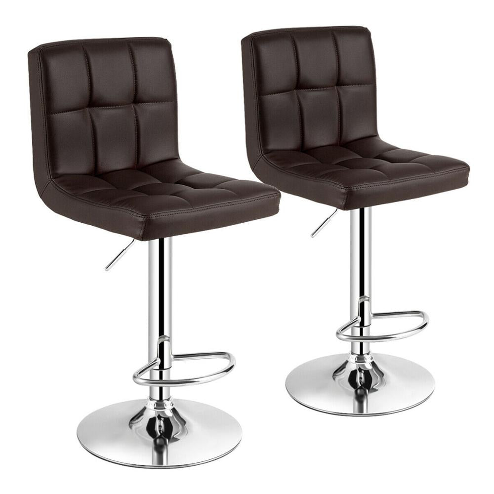 Set of 2 Adjustable Bar Stools PU Leather Swivel Kitchen Counter Pub Chair HW66492
