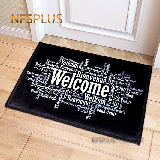 Welcome Doormat Entrance Mat Hallway Simple Black White Printed Anti-Slip Floor Mat Area Rugs Funny Custom Front Door Mat Carpet