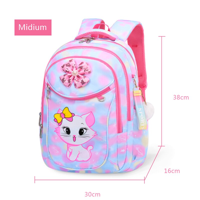 Cute Cat Bow Waterproof Pink School Backpack Girls Book Bag