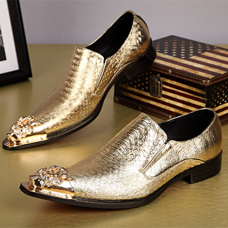 Shoes Men Classic Dress Loafers outdoor fashion Slip On Formal Leather Shoes For Men gold club party Business Shoes men
