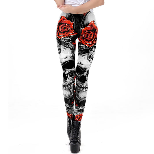 [You&#39;re My Secret] 2021 New Gothic Printed Leggings For Women Halloween Skull Sexy Legging Rose Pattern Fitness Workout Leggins