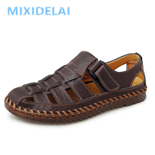 New Summer Genuine Leather Roman Men&#39;s Sandals Business Casual Shoes Outdoor Beach Wading Slippers Men&#39;s Shoes Big Size 38-48