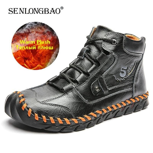 High Quality Leather Men Boots Warm Plush Snow Boots Winter Boots Work Shoes Men&#39;s Footwear Rubber Ankle Boots Sneakers Size 48