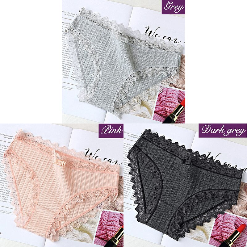 3Pcs Cotton Panties Female Underpants Sexy Panties For Women Lace Briefs Underwear Comfortable Ladies Pantys Lingerie 6 Color