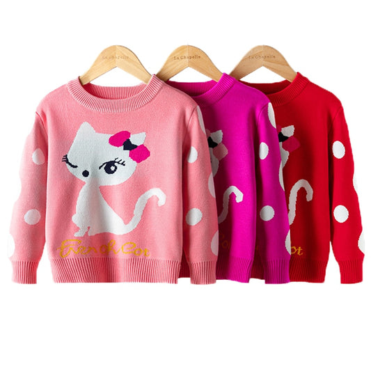 Girls Sweater 2022 Winter Autumn Children Clothing Baby Girl Knitwear Pullover Knitted Sweater Kids Cartoon Print Warm Sweaters