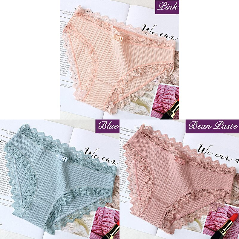 3Pcs Cotton Panties Female Underpants Sexy Panties For Women Lace Briefs Underwear Comfortable Ladies Pantys Lingerie 6 Color