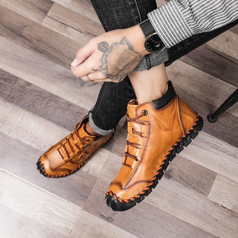 High Quality Leather Men Boots Warm Plush Snow Boots Winter Boots Work Shoes Men&#39;s Footwear Rubber Ankle Boots Sneakers Size 48