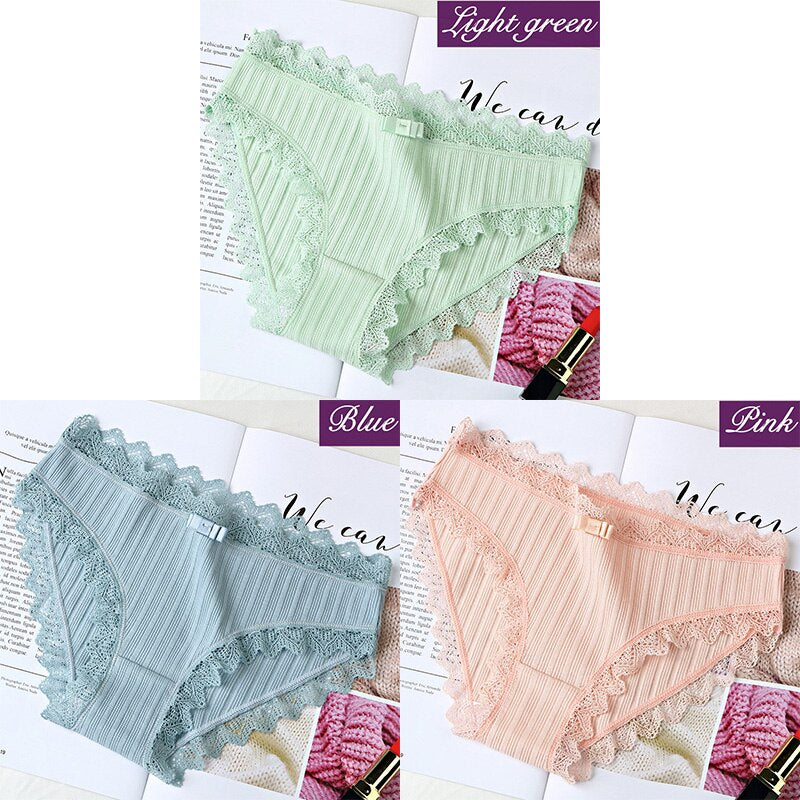 3Pcs Cotton Panties Female Underpants Sexy Panties For Women Lace Briefs Underwear Comfortable Ladies Pantys Lingerie 6 Color