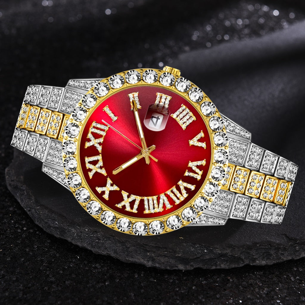 Iced Out Watch Men Luxury Brand Full Diamond Mens Watches AAA CZ Quartz Men&#39;s Watch Waterproof Hip Hop Male Clock Gift For Men