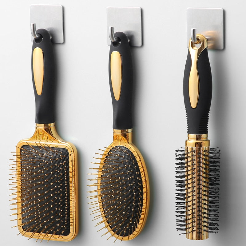 Hair Comb Scalp Massage Gold Plating Luxury Comb Hairbrush Nylon Women Curly Detangle Hair Brush Salon Hairdressing Styling Tool