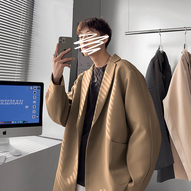 Korean-style Blazers Men Leisure Trendy Loose One Button Suit Jackets Male Daily Streetwear All-match Simple Suit-tops 5 Colors