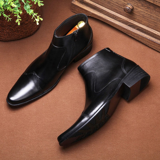 2022 Autumn Early Winter Men Boots Handmade Luxury Genuine Leather Men Formal Shoes 4cm Heels Ankle Botas for Male Plus Size 44