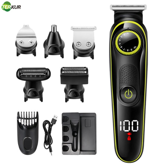 Professional LCD Hair Trimmer 5 in 1  Clipper Men Digital Electric  Cutting Machine Salon cut Cordless Rechargeable