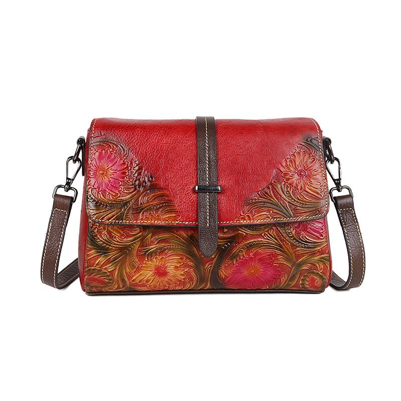 MOTAORA Women Shoulder Bag Genuine Leather Handbag Female Luxury Handmade Embossed Vintage Flap Bag Chinese Style Messenger Bags