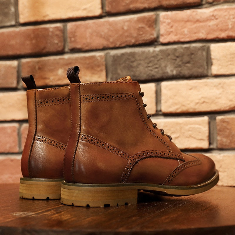 DESAI Chelsea Upgraded Zipper Men&#39;s Brock Boots Carved Business British Style Men&#39;s Shoes Genuine Leather Boots Men Ankle Boots