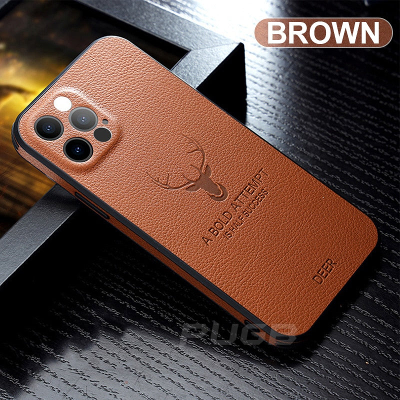 Luxury Leather Case For iPhone 14 11 12 13 Pro Max Mini 13pro 12pro X XR XS Full Camera Protective Deer Pattern Shockproof Cover