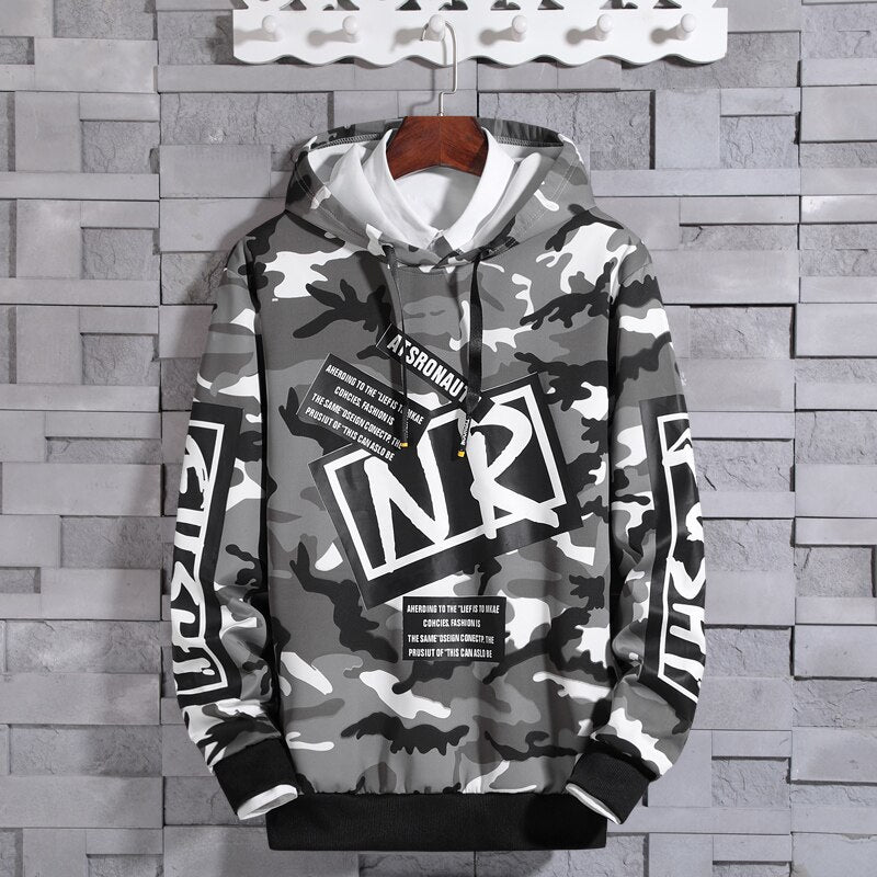 Hoodie Men Sweatshirt Pullover  Streetwear Harajuku Hip Hop Casual Brand Hoodies Spring Autumn Soild Camouflage Print Hoodie Men