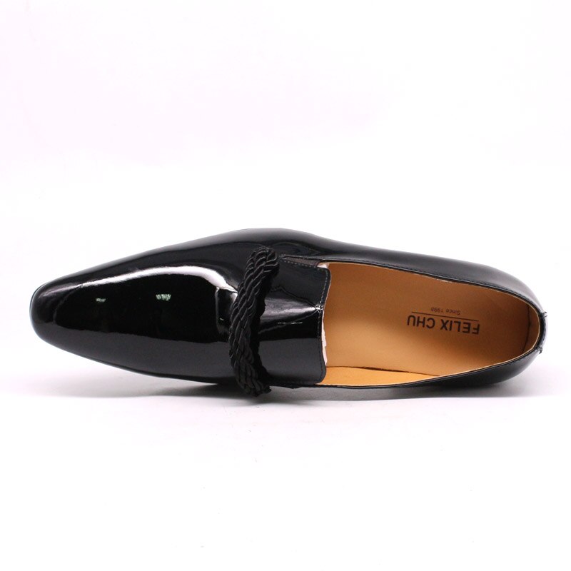 Size 7-13 Mens Dress Shoes Black Patent Leather Men Loafers With Black String Pointed Toe Party Wedding Formal Shoes Luxury