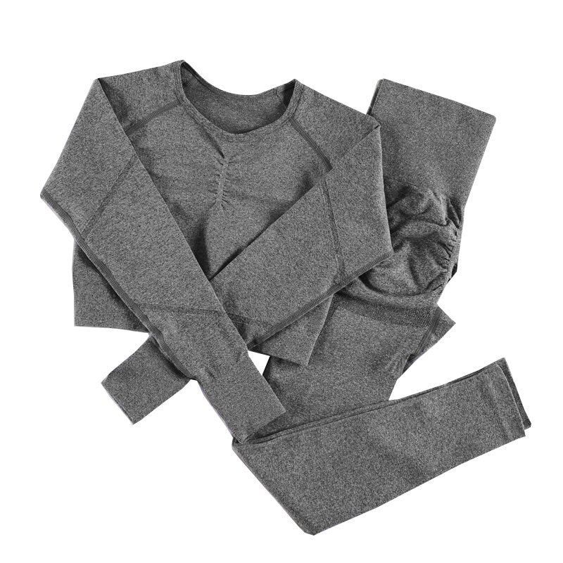 NORMOV Yoga Sets 2/3/4 Pieces Sports Seamless Fitness Suits Gym Sexy Sets 2021 Long Short Women Set Workout Sportswear